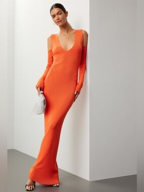 Baobab Collection Orange Cold-Shoulder V-Neck Maxi Dress